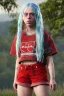 Placeholder: Billie Eilish, in shorts, photorealistic, 8k