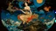 Placeholder: a painting of a woman flying in the sky, nuttavut baiphowongse, inspired by Edmund Dulac, portrait of circe, by Osamu Tezuka, personification of greed, in the center of the image, bottom of the sea, by John Byrne, from star wars (1977), artist rendition, ox, published art