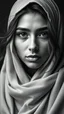 Placeholder: A stunningly lifelike portrait captures the essence of an elegant Arabian young woman, her features delicate and captivating. Dressed in a beautifully crafted Designer hijab, the image is a highly detailed, monochromatic masterpiece. Every strand of her flowing hair, each contour of her face, is depicted with breathtaking precision. The contrast of light and shadow, the intricate textures of fabric and skin, all combine to create a portrait so realistic, it almost appears to breathe. This work o