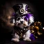 Placeholder: full body, Steampunk fluffy cute puppy, flower, purple black white, High resolution, top quality, sharp focus, 8k