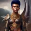 Placeholder: fantasy setting, woman, dark-skinned, indian, ranger, 23 years old, mohawk haircut,