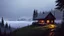 Placeholder: cabin in the mountain forest, moonlight, intense mist, macabre escene, zombie atmosphere, clouds, no people, dead animals, high definition, good understanding of artificial intelligence, very darkness.