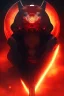 Placeholder: Portrait of a dangerous Futuristic warrior, dark scenery, red moon, dark, black,