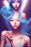 Placeholder: k-pop girl, dramatic lighting, blue hair, hd, action pose