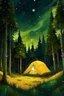 Placeholder: Camping At Night Painting Printable Art- Yellow Glowing Tent Illustration- Starry Sky- FireFly Painting- Wilderness Outdoorsy Wall Art