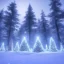 Placeholder: big snow-covered Christmas trees, with Christmas lights, very bright, in the forest, at night with stars everywhere