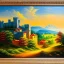 Placeholder: an ultradetailed painting of a popi village, castle, golden ratio, 8 k resolution, oil on canvas, landscape with Bright Colors, pop art