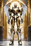 Placeholder: Full body Excellent pose style Facing front Photography a man as Angel king Cyborg dressing armor Mecha Robo Golden and palace background