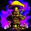 Placeholder: A fantabulous black, yellow, and purple (((mushroom tower house))) erected atop a (geologic pillar), surrounded by the uncanny imaginative ((( swirling skies))), offset by the stark hues of a (neon-tinged nebulous space scape), within. captured by the hand a skilled master painter with a focus on (softly blurred compositions and voluminous lighting).