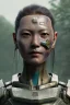 Placeholder: japan head portrait, warrior armor , village, meditation, woods, galaxy sky, 8k quality , portrait,beautiful robotic ,ghost in the shell , post-apocalyptic in a cyberpunk city, realistic, intriacte detail, sci-fi fantasy style, volumetric lighting,24mm , particales,highly detailed,cinematic, deep purple , green eyes .