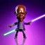 Placeholder: Bald Samuel jackson purple jedi bobblehead holding a lightsaberS and boots,