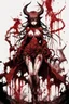 Placeholder: Demon girl wizard in front, fullbody, behind blood guts rising from the ground, illustration by <Yoji Shinkawa>, darkred tones,