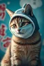 Placeholder: cat with shark hat mask in the style of japanese photo realism
