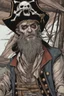 Placeholder: close up portrait of a zombi as a pirate, 2d style, background on a boat