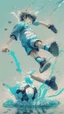 Placeholder: anime soccer player kicking the ball covered in water