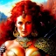 Placeholder: Drawing of beautiful face,'beautiful,Busty fit Red Sonja',intense stare, ancient skintight armor, balanciaga fashion clothe painting by gaston bussiere, greg rutkowski, yoji shinkawa, yoshitaka amano, tsutomu nihei, donato giancola, tim hildebrandt, Oil on canvas, cinematic composition, extreme detail,fit full head inside picture,16k