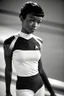 Placeholder: (Achieving unparalleled quality and hyper-realism), this photograph was expertly captured with a vintage Hasselblad 500 C/M 1957 camera, showcasing a youthful portrayal of Nyota Uhura. She is seen wearing a sleek and practical Star Trek Starfleet gym suit, exuding confidence while stationed in the space dock. The scene is set amidst a natural, moody backdrop with soft, diffused lighting that accentuates her explorer-like presence. The careful composition of the image casts captivating shadows, h