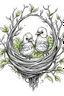 Placeholder: Outline art for cute bird nest in tree,color book, sketch style, white background,clean lines,no shadows and we'll uotlined, low details