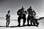 Placeholder: [art by Helmut newton] Bebop and Rocksteady, low angle view in the desert of the lostlands