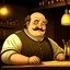 Placeholder: A fat balding Italian man with mustache in a medieval fantasy tavern