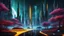 Placeholder: hyper realistic, tron legacy movie, space ships of the future, city of the future, green nad dark red trees , forest, yellow, blue, purple, orange, space, planets, god status creations of the universe