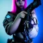 Placeholder: A cyberpunk millitary girl, super high quality, girl portrait, cyberpunk, sniper girl, gun girl, pretty, blue purple lights