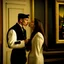 Placeholder: Mona Lisa comes out of the picture and kisses a young navy officer who is standing in the museum looking at her picture