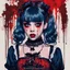 Placeholder: Poster in two gradually, a one side malevolent goth vampire girl face and other side the Singer Melanie Martinez face, full body, painting by Yoji Shinkawa, darkblue and red tones,