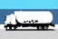 Placeholder: side view of a white fuel tank truck with black cow spots