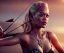 Placeholder: Rita ora, close up, aiming bow, holding arrow, burning arrow, long curly black hair, necklace, hands