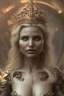 Placeholder: Cameron Diaz as evil queen in black leather gown, cleavage, angry, dominant, emperious, stern look unreal 5, octane render,cinema4d, dynamic lighting, dramatic lighting, 4k, redshift render, highly detailed, hyper realistic