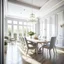 Placeholder: Design the interior decoration of a dining room with a lot of natural light and modern with a light color theme in french style