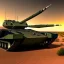 Placeholder: Wide desert view of Military hovertank from the future, 4k, highly detailed, render, rivets, hovering, axles, sunset stormy