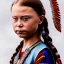 Placeholder:  Greta Thunberg native american chief ,apocalypse setting,