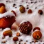 Placeholder: watercolor of tiny acorn covered in snow, warm colors, soft lighting, snowdrift