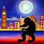 Placeholder: A monkey playing the drums, london skyline at night, oil painting