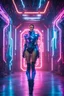 Placeholder: Full body photography super model Russian Beautiful woman dressing futuristic cyberpunk armor, colors lighting, extreme neons colors lightning, surrounded by colors electricity