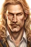 Placeholder: A tall, middle-aged male Human that has shoulder length, wavy honey colored hair. He has a honey shaded, thick mustache, with amber eyes and pale shaded skin. Character portait, 16k HD, photo-realistic, scifi-fantasy, intricate detailing, accent lighting.