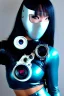 Placeholder: Cyber-punk style random-mask. Large fencing mask covers cheeks. Trim girls. Reflective white plastic skin. Camera lenses as eyes. Head full of integrated old-fashioned cameras. Golden to cyan surfaces body, latex. Perfect body, thick thighs and calves. Asa Akira. Selfies with old-fashioned cameras in both hands. Wide hip, skirt bleats nicely. Camera at mons veneris. Partly symmetrical. Cameras hanging on wide plastic belt. Euclidean 3D-tiling walls. Fractal-camera. Chaos. Minimalism. surveillanc