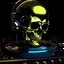 Placeholder: illudtrstion of android DJ plaing vinyls skull face whit meccanical part