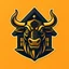 Placeholder: Awesome logo of a house with happy Bull's Head , gold and black. golden background , Golden house, Deep color,strong detail,reflecting strength,progress and stability, complementary colors, 8k resolution , 3d shading