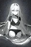 Placeholder: bikini long hair thin girl in abyss pool, greyscale, cool pose, screen tones