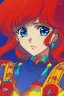 Placeholder: 1girl, retro anime, 80's, redhead,Portrait of beautiful woman, sparkling dark blue eyes,