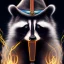 Placeholder: slobbering racoon tounge, Rendezvous,dark figure with scythe, full body, glowing eyes, grey mist, light rays, torch,ass face, long striped hair swirls, fog, smoke, fine pencil and spray paint