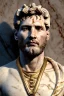 Placeholder: Realistic image, Roman sculpture made in marble with gold veins, Lionel messi, gold laurel leaves crown, waist up portrait,marble material, gold ornaments, Renaissance style, sun rays background, epic, celestial, cinematic lighting, God lights, 4k resolution, smooth details, soft lighting, unreal engine 5, art station, substance 3d.