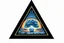 Placeholder: a nuclear explosion cloud, behind an orange glowing omega like shape, all inside an equilateral triangle opening, that is like a doorway to a different world, radiant lines, 1960s commercial art