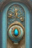 Placeholder: Turquoise arches and blue gates in a vertical Nautilus shell by artist "Old Poppycock"