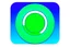 Placeholder: app logo, green play button in the middle of circle, blue and green