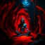 Placeholder: An oil painting of Hindu god YAMA in a cave, neon red colors, high detail, dark vibe