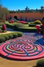 Placeholder: A rosy pink mystical labyrinth with puzzling paths designed in ancient Greek pottery painted by Joan Miro